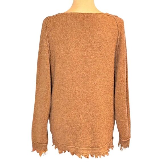 Free People Oversized Wool Sweater Sz.S Tan Camel Fringe Boho Minimalist Cozy - Picture 11 of 12